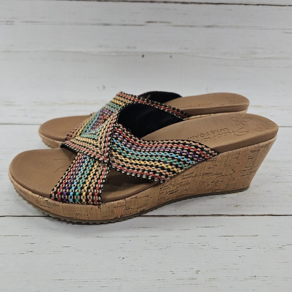 Skechers Cali Beverlee Delighted Rainbow Sandals Women 9 Criss Cross Wedge 38554